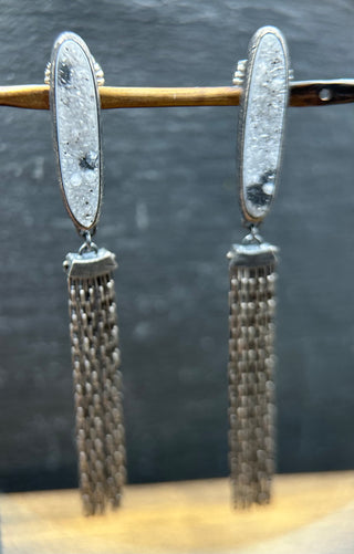 Druzy Ellipse Fringe Earrings