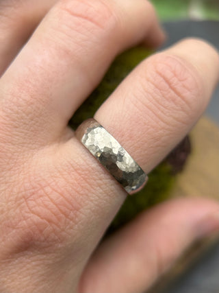 Hammered Ball Peen White Gold Band