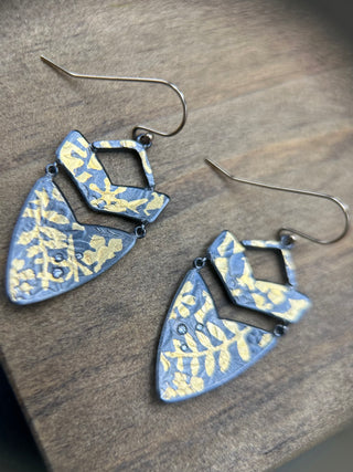 Silver & Gold Keum Boo Shield Dangle Earring