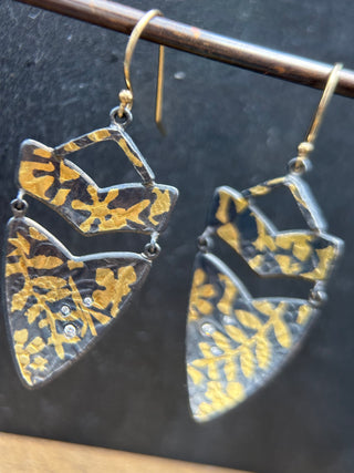 Silver & Gold Keum Boo Shield Dangle Earring