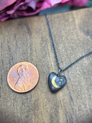 Moonstone Crescent Heart Necklace