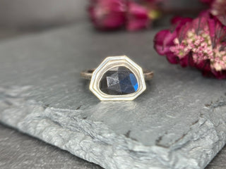 Rose Cut Labradorite Double Edge Ring