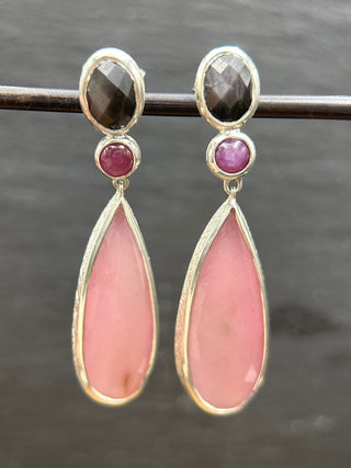 Shades of Pink & Chocolate Sapphire Earrings