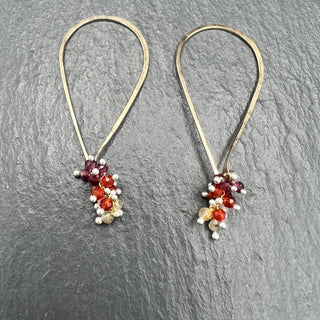 Tear Hoops with Citrine, Carnelian, & Garnet - XS - GF