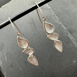 Triple Teardrop Earrings with Diamonds: Silver