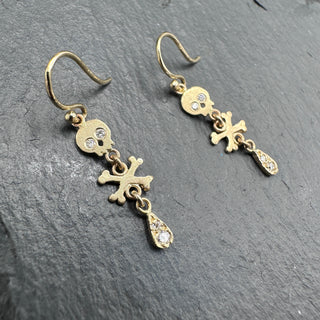 Tiny Skull + Crossbones + Pave Diamond Earrings