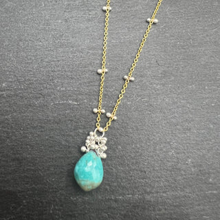 Dew Drop and Caviar Necklace -Turquoise (GF)