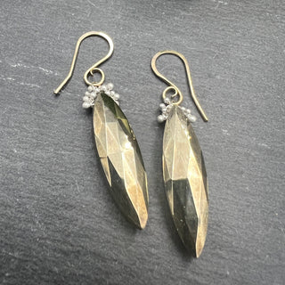 Long Pyrite Caviar Dew Drop Earrings