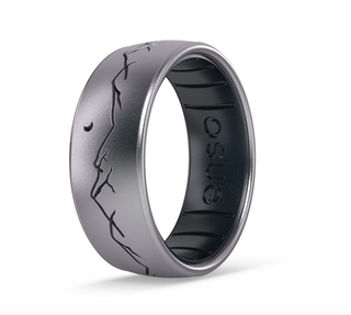 Etched Highs & Lows Nightfall Silicone Ring: Icy Silver/Black Pearl