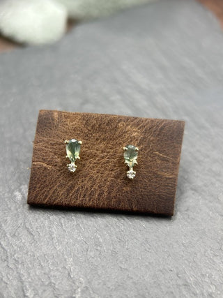 Moss Agate Diamond Dew Drop Studs