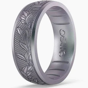 Etched Laurel Silicone Ring: Icy Silver