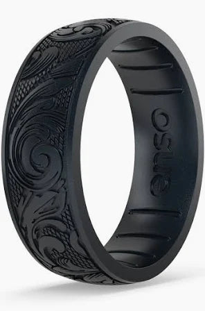 Etched Signature Silicone Ring - Flourish - Black Pearl