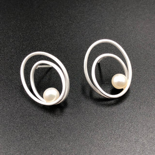 Pearl in Oval Post Earrings