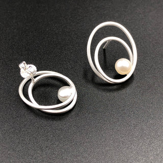 Pearl in Oval Post Earrings