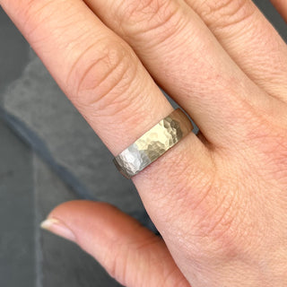 Hammered Ball Peen White Gold Band