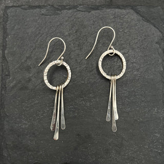 Open Circle Earrings with Hammered Wire Fringe