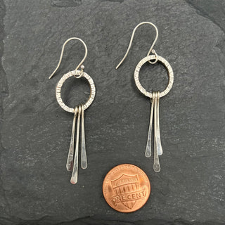 Open Circle Earrings with Hammered Wire Fringe