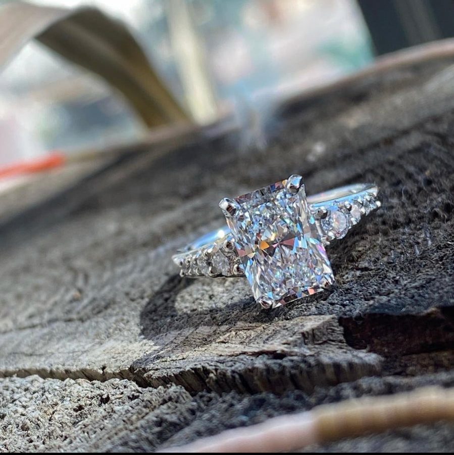 Custom radiant-cut diamond engagement ring